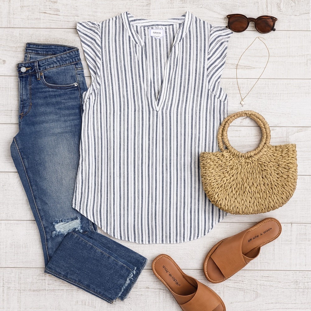 Old Navy | Linen-Cotton Striped Flutter Sleeve Top - Picture 11 of 12